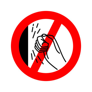 Do not knock prohibition sign with arm knocking on the door and round red ban symbol. Editable stroke.
