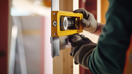 Construction Worker Using a Level Tool