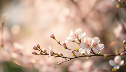 Obraz premium Soft-focus pastel swirls, blossoming buds, and gentle light create an ethereal springtime scene, springtime, artistic