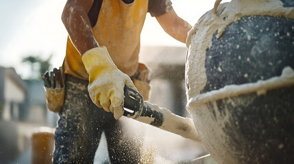 Construction Worker Mixing Cement