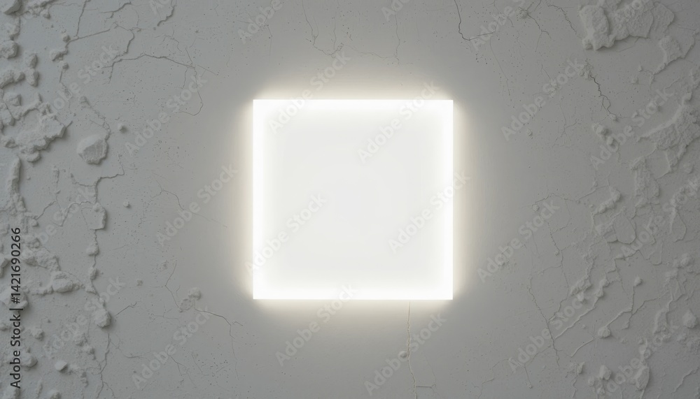 Poster illuminated square object on textured wall artistic display digital art minimalist environment close