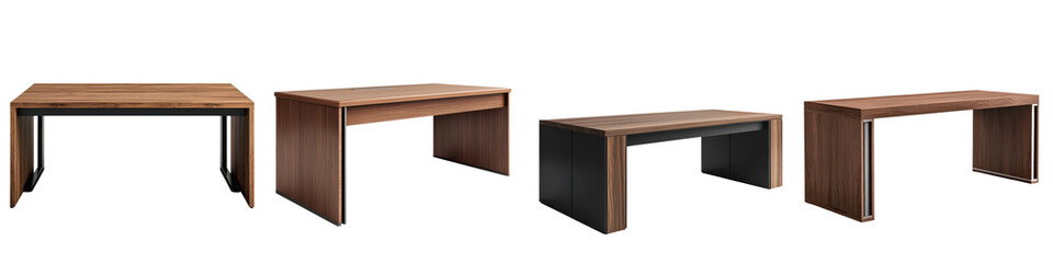 Sleek wooden office desk with a modern, floating design.