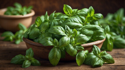 Naklejka premium Fresh Basil Leaves for Flavorful Dishes