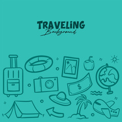 Cute seamless pattern of travel theme in doodle style, Summer season themed doodle set, Vacation and Travel Doodles, collection of playful travel-themed doodle icons, 