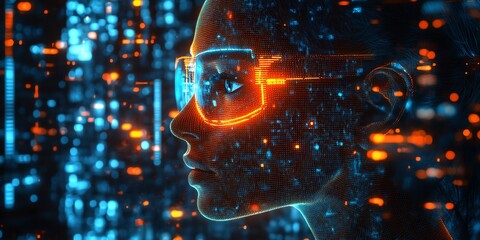 Digital Woman Futuristic Glasses Network Data