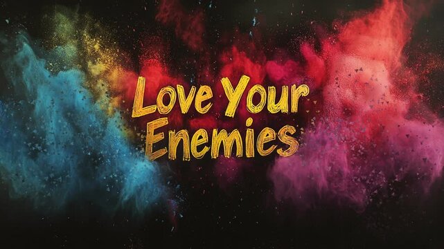 stunning Love your enemies text with color cloud and powder explosion background, Seamless Animation Video Background in 4K Resolution