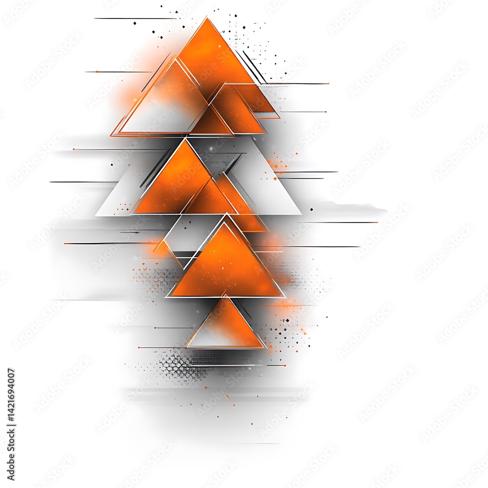 Poster abstract geometric design featuring layered triangles in orange and gray, with dynamic motion blur a