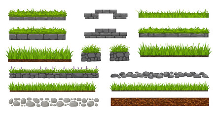 Game Asset Pack Stone Walls, Grass, and Cobblestone Paths