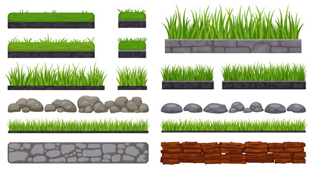 Obraz premium Grass and Stone Texture Set Game Asset Illustrations for Landscape Design