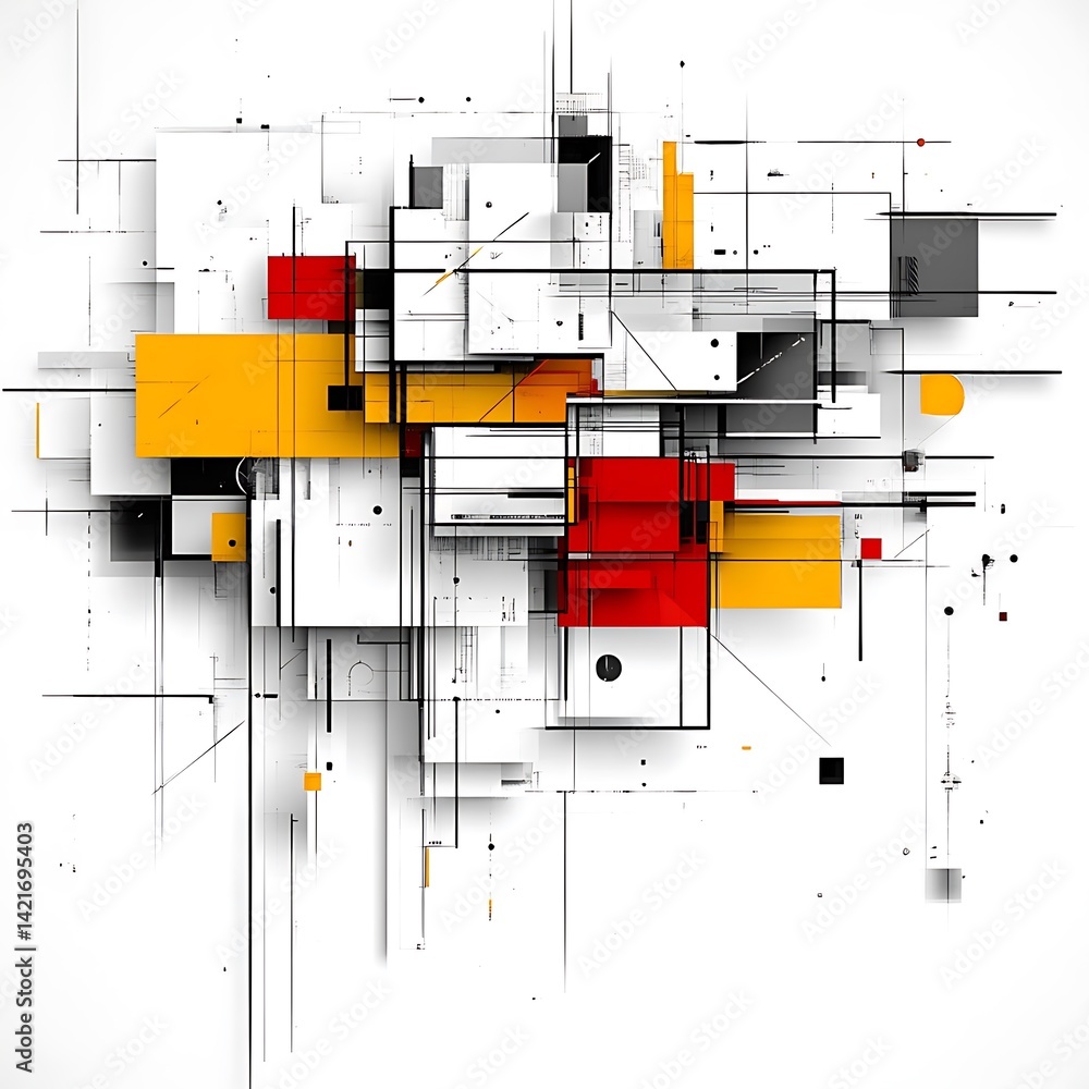 Poster abstract geometric design with vibrant color blocks and lines. a complex interplay of shapes and for