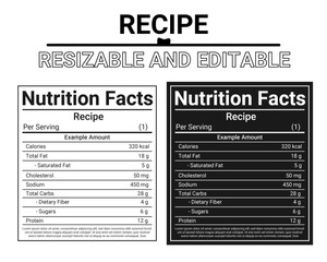 recipe nutrition, nutrition label, editable label, food label, recipe calories, nutrition facts template, printable label, custom nutrition label, meal nutrition, recipe macros