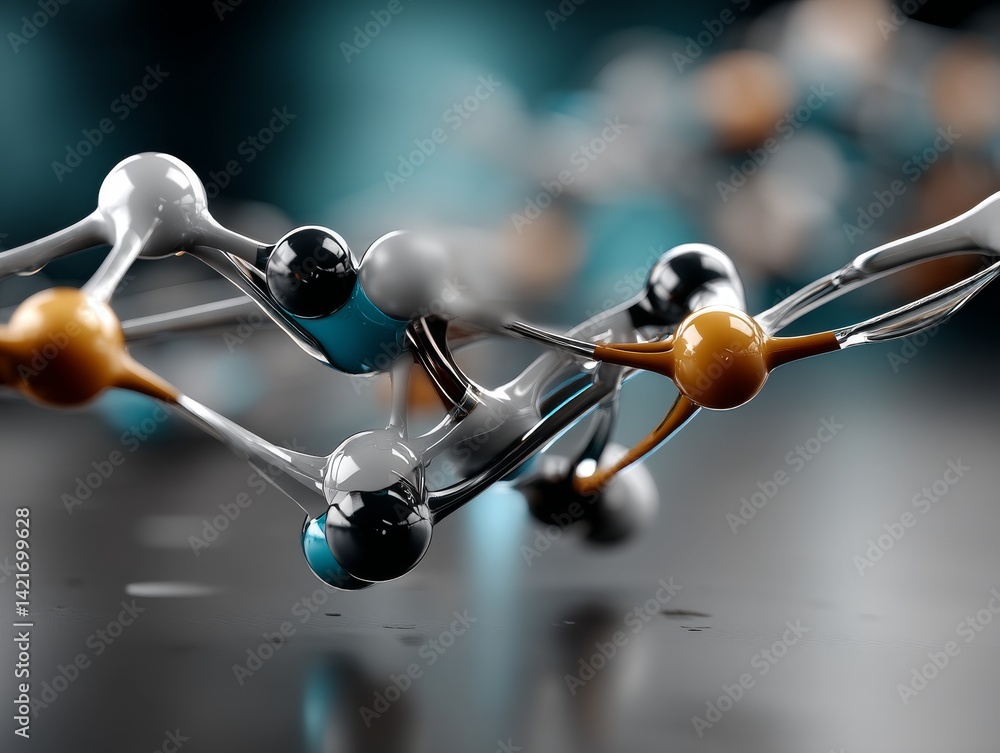 Poster exploring abstract molecular structures science lab digital artwork modern environment close-up view