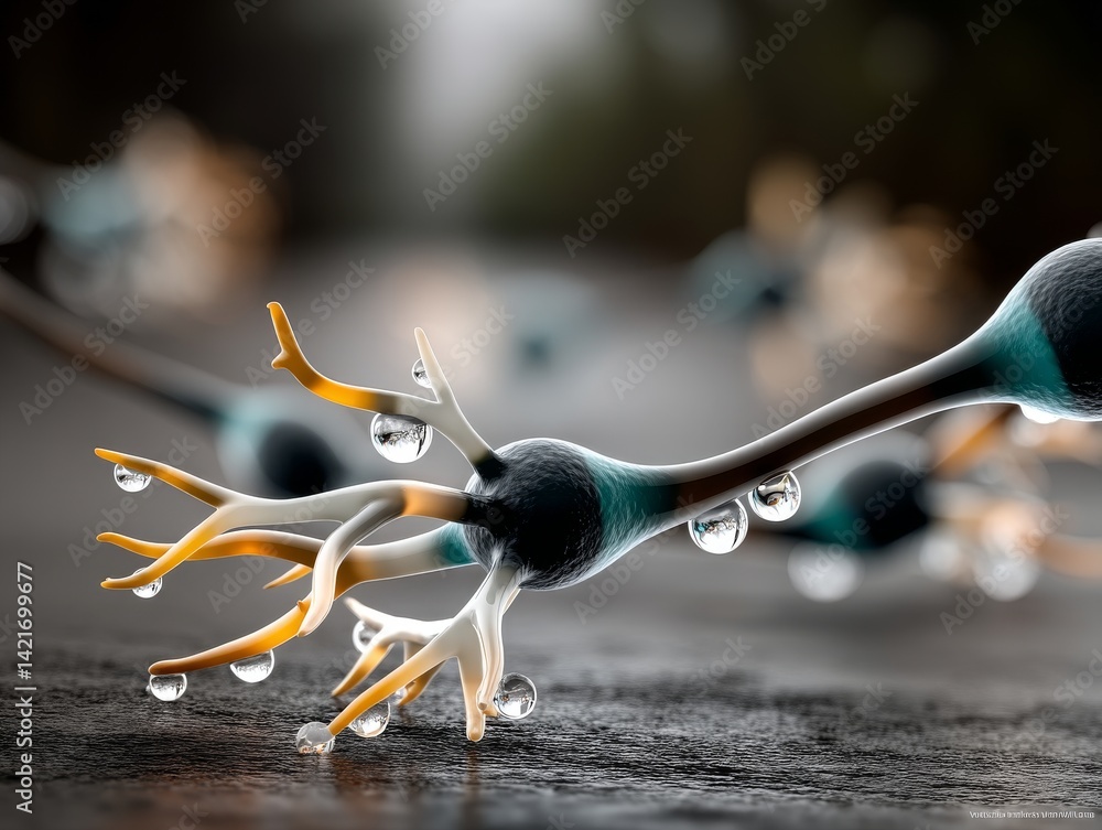 Poster microscopic neuron cell structure laboratory scientific imagery abstract environment close-up view n