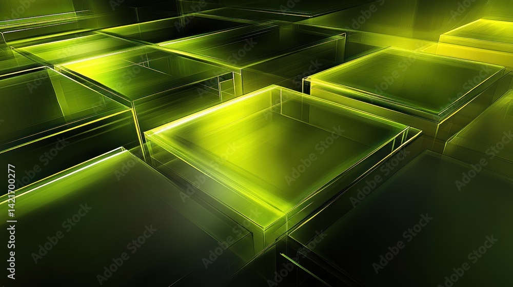 Poster abstract geometric pattern of translucent green cubes