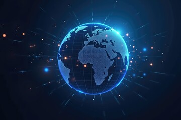 Digital Globe with Binary Code and Glowing Particles in a Futuristic Global Network Design