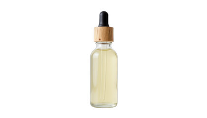 Naklejka premium Isolated glass dropper bottle with bamboo cap on white background for eco conscious skincare packaging​