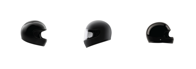 Collection of black helmets showcasing different angles and views for motorbike enthusiasts