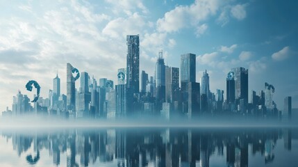 Fototapeta premium Sustainable urban reflection futuristic cityscape with ecology initiative