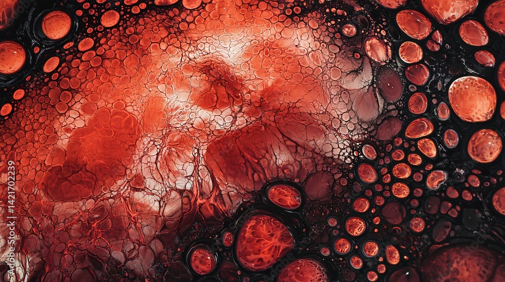Poster bold red and black liquid abstract art captured in macro view with harsh lighting showcasing fluid d