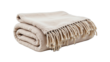 Isolated alpaca wool throw blanket folded flat lay on transparent PNG for cozy minimalist homeware