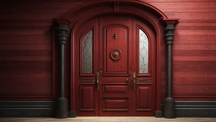 Classic Dark Red Wooden Door for Timeless Architecture