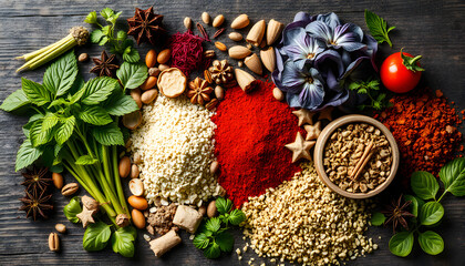 Herbs and spices selection, pop-art. White tone