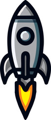 Cartoon Rocket Launch Icon with Flame Trail