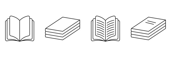 Book Icon Set. Different Open Book Collection. Symbol Of Ebook. Vector Illustration.