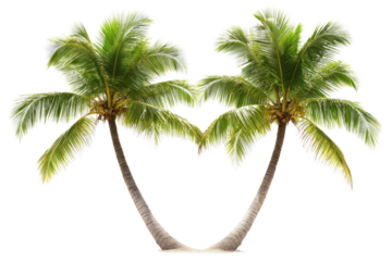 Coconut trees leaning isolated on white background PNG