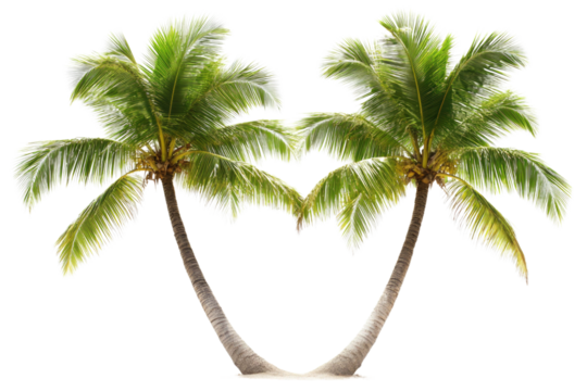 Coconut trees leaning isolated on white background PNG