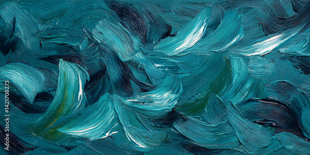 Aufkleber Abstract teal oil paint texture with visible brushstrokes, creating a dynamic and flowing visual effect, showcasing artistic expression and design potential