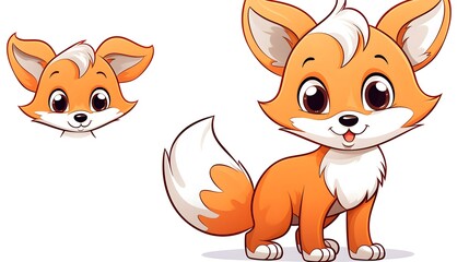 Fototapeta premium Professional warm gradient cartoon fox line drawing for design projects