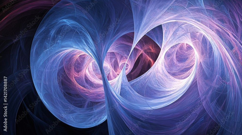 Poster mesmerizing blue and purple swirl design with soft ambient glow evoking a sense of calm and tranquil