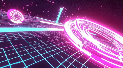 Futuristic abstract background featuring saturated tones and a diffused glow in a unique tilt-shift style creating a captivating visual experience
