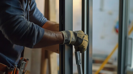 Construction Worker Installing Window Frame