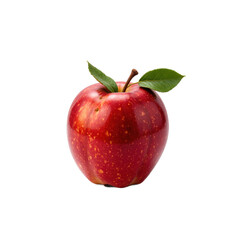 A fresh, vibrant red apple with a small stem and green leaves, perfect for any fruit collection.