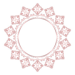 Damask Round Wreath rose gold circular round ornament floral Abstract pattern, Classical Victorian traditional style, illustration Vintage Design, Flower frames, Mandala, Antique, Moroccan frame