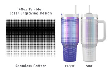 Abstract Halftone laser engraving pattern for 40oz tumbler. Seamless from edge to edge. Full tumbler wrap. Vector illustration.