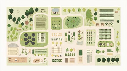 2d minimalist design of community garden project with planting schedules tool sketches and neighborhood participation