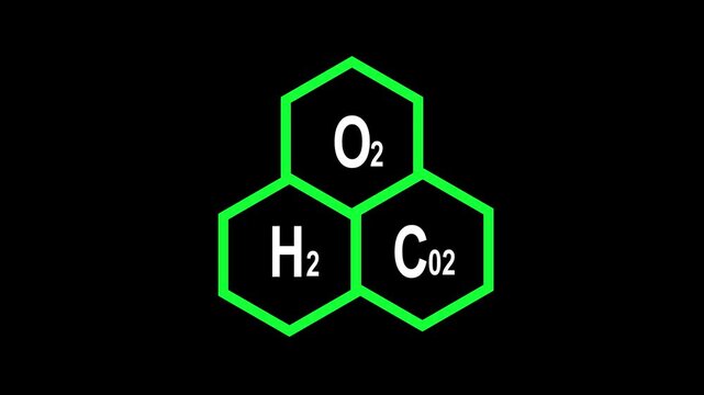 co2 Molecular Concept &ndash;O2, H2,CO2 synthesis leaf oxygen O2 from carbon dioxide CO2. further highlighting the vibrant blue of the shapes and text, creating a modern, abstract representation