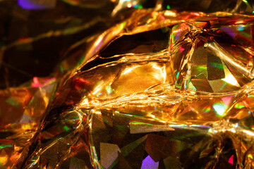 Vibrant Holographic Geometric Shiny Glitter Abstract Scifi Metallic Background  Gold