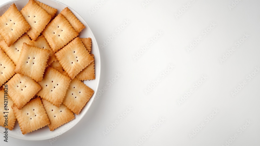 Poster a plate of tomato-flavored crackers arranged in a row with space on the right for promotional text o