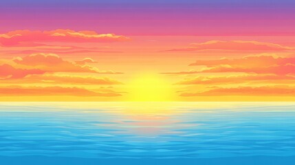Obraz premium A vibrant sunset over the ocean with golden hues reflecting on the water, symbolizing the peaceful and happy moments of life, with open space for text or branding