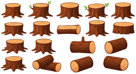 Collection of Tree Stump and Log Illustrations Perfect for Nature Designs
