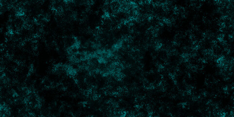 Abstract painted dark cyan color old concrete wall surface for background. Scattered dark blue heavy grunge texture on black background.