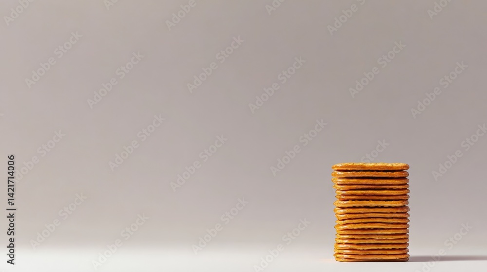 Aufkleber caramel-flavored crackers stacked neatly in a row, with empty space beside them for copy or branding
