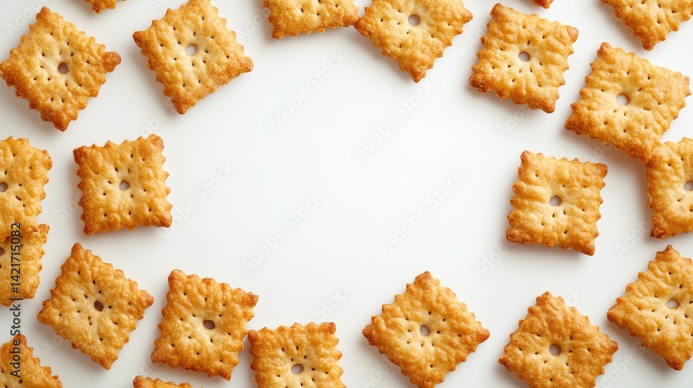 Poster Crispy baked crackers arranged neatly in a circular shape with blank space for design