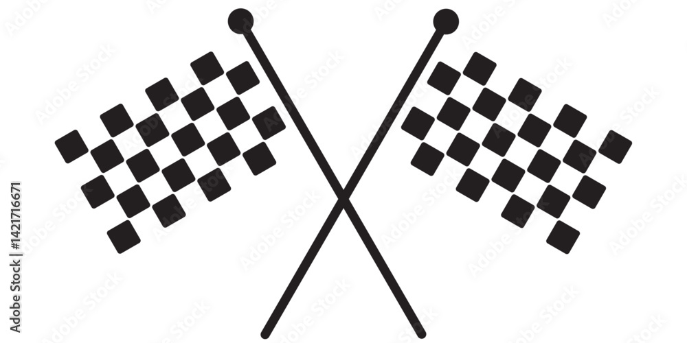 Poster black and white checkered flags crossed at their poles. the flags are a common symbol of racing and 