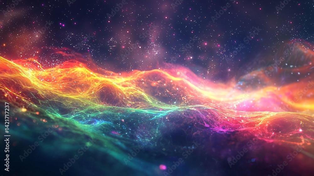 Poster vibrant and colorful nebula filled with swirling gas and dust creating a mesmerizing celestial canva