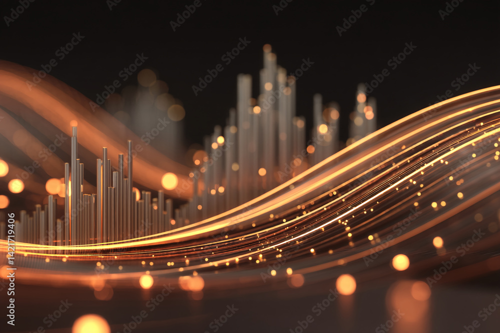 Poster abstract image of glowing orange lines and metallic bars, creating a dynamic and luxurious visual ef